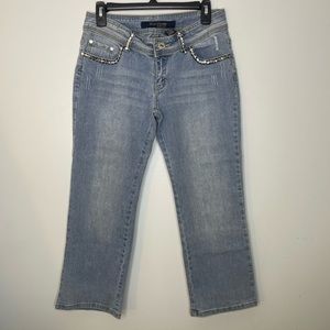 BLUE POINTE Authentic Denim Cropped Light To Medium Wash Sequin Capri’s Size 9